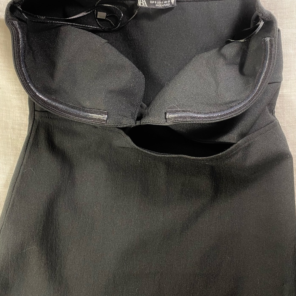 NWOT Zara Asymmetric Little Black Dress Midi Cut Out Waist Feminine Cocktail S - Picture 5 of 11